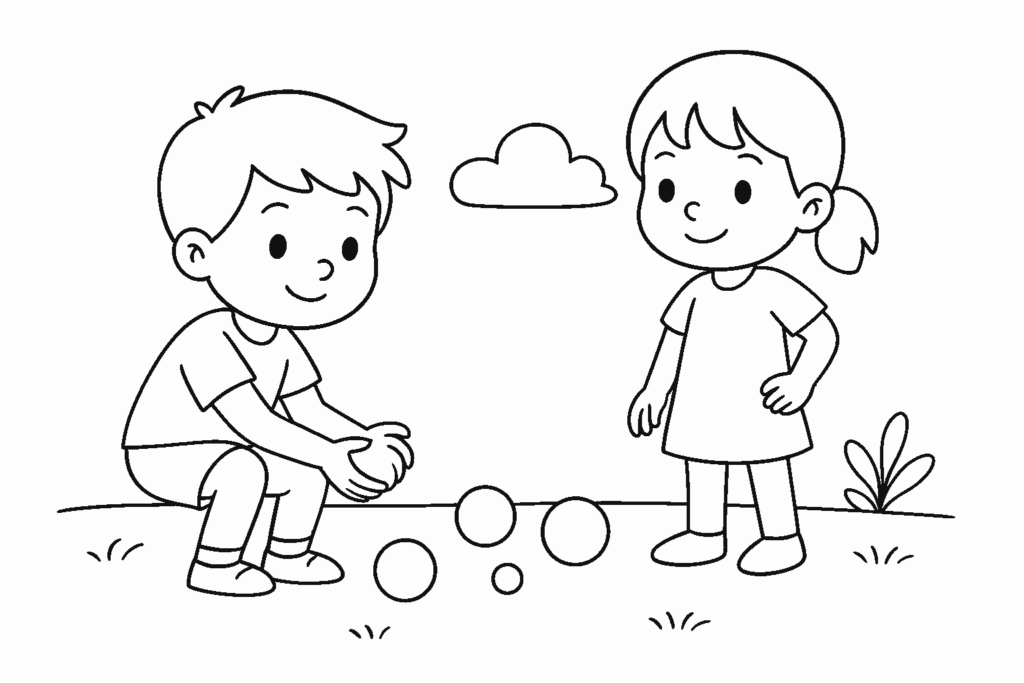 Coloriage pétanque avec deux enfants